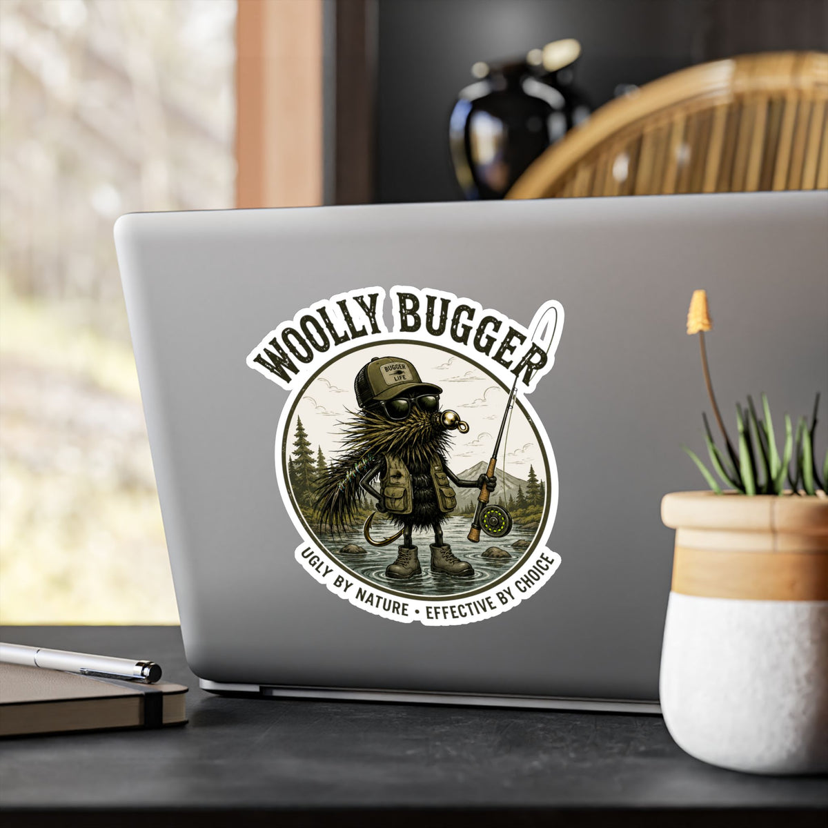 Kiss-Cut Vinyl Decal — "Woolly Bugger" Fly-Fishing Sticker (Ugly by Nature • Outdoor Angler Gift)