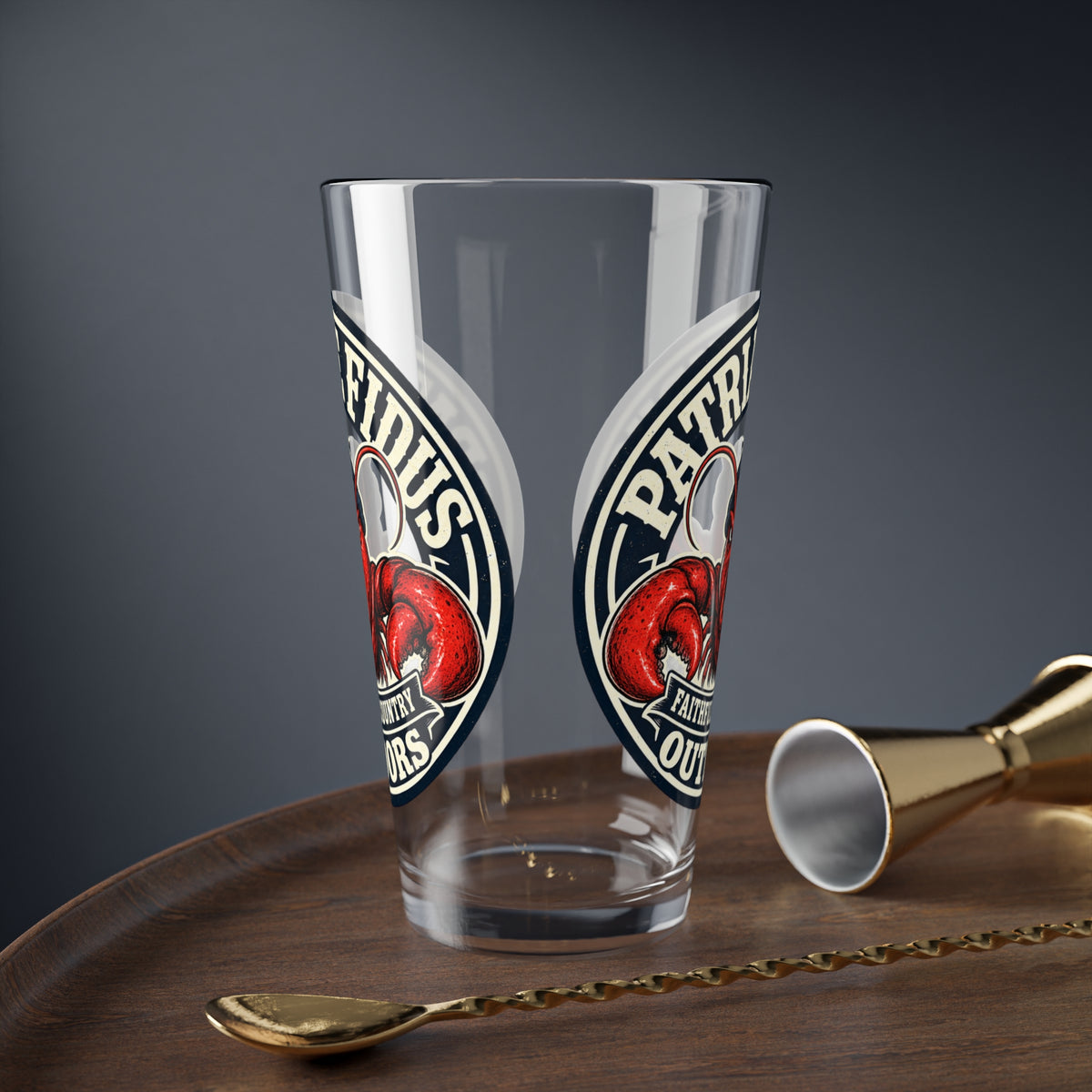 16oz Mixing Glass — Patriæ Fidus Outdoors Lobster Logo Pint Glass