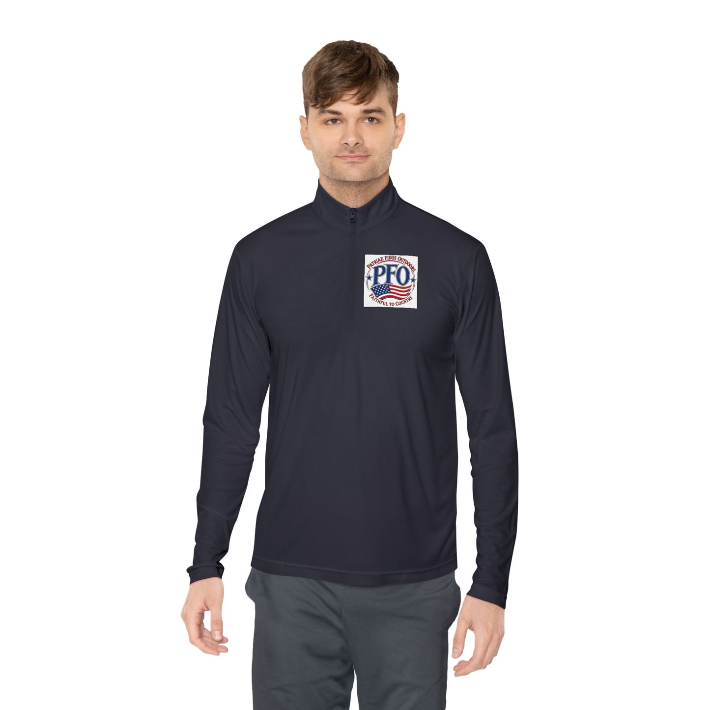 Quarter-Zip Pullover — “Patriae Fidus Outdoors” American Flag Logo