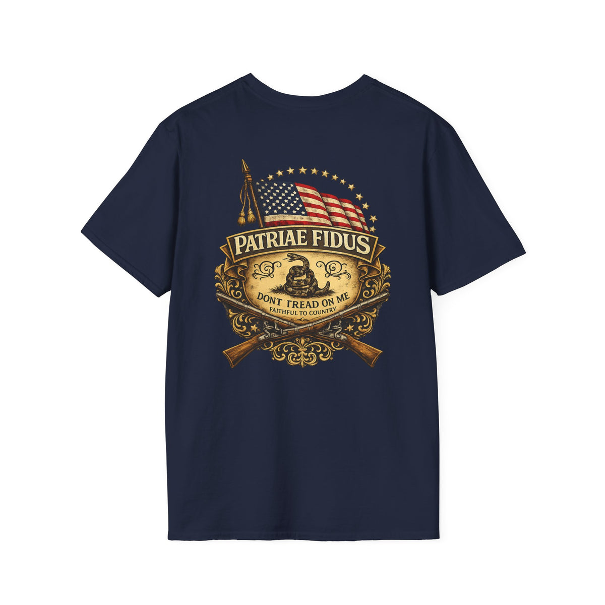 Patriae Fidus Patriotic American Flag Gadsden Patch T-Shirt