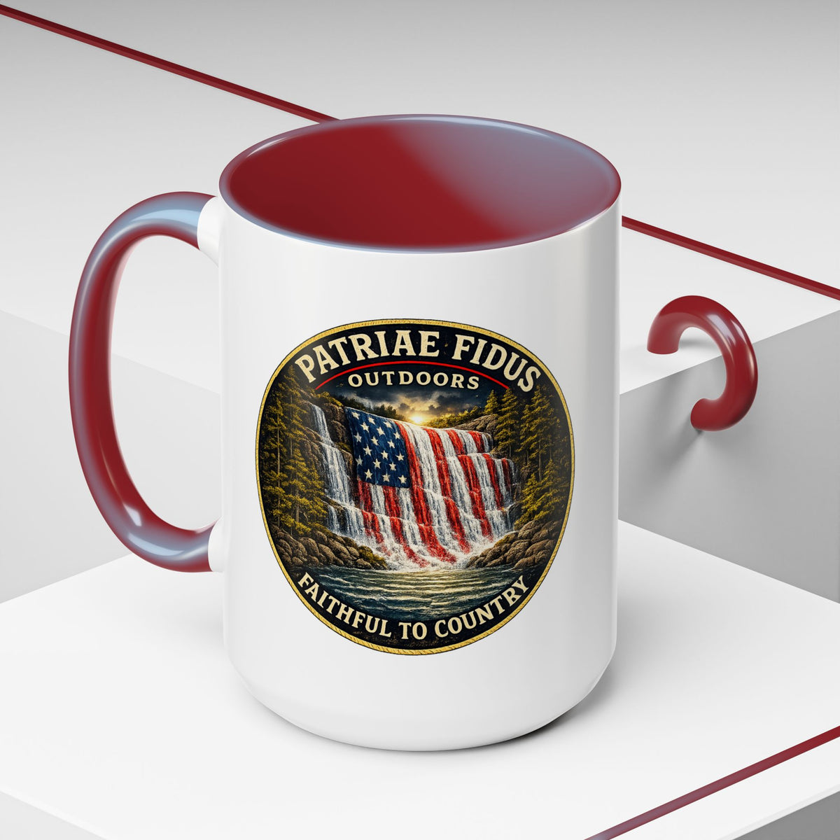 Patriae Fidus Flag Waterfall Accent Coffee Mug (11/15oz) — Faithful to Country