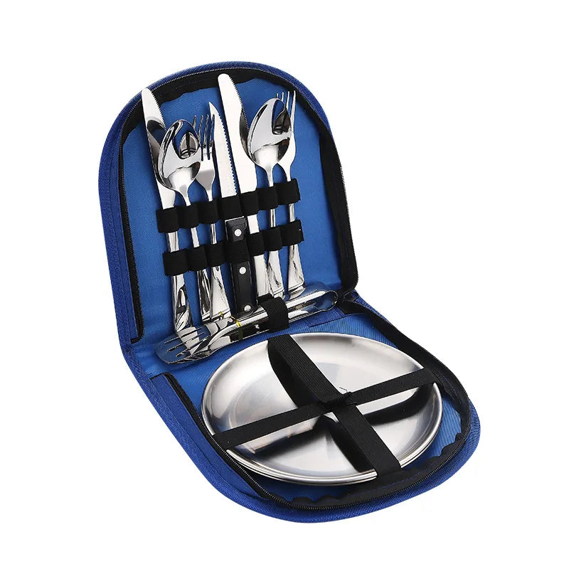 Ultimate Camping Tableware Set with Bag Portable Cutlery Kit for Outdoors Camping Utensils Including Steak Knives,Forks,Spoons