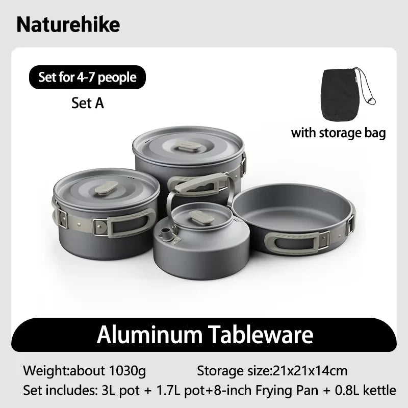 Naturehike Camping Cookware Outdoor Cooking Ultralight Aluminum Pot Kettle Tablewear Set Cool Camping Gear Kitchen Accessories