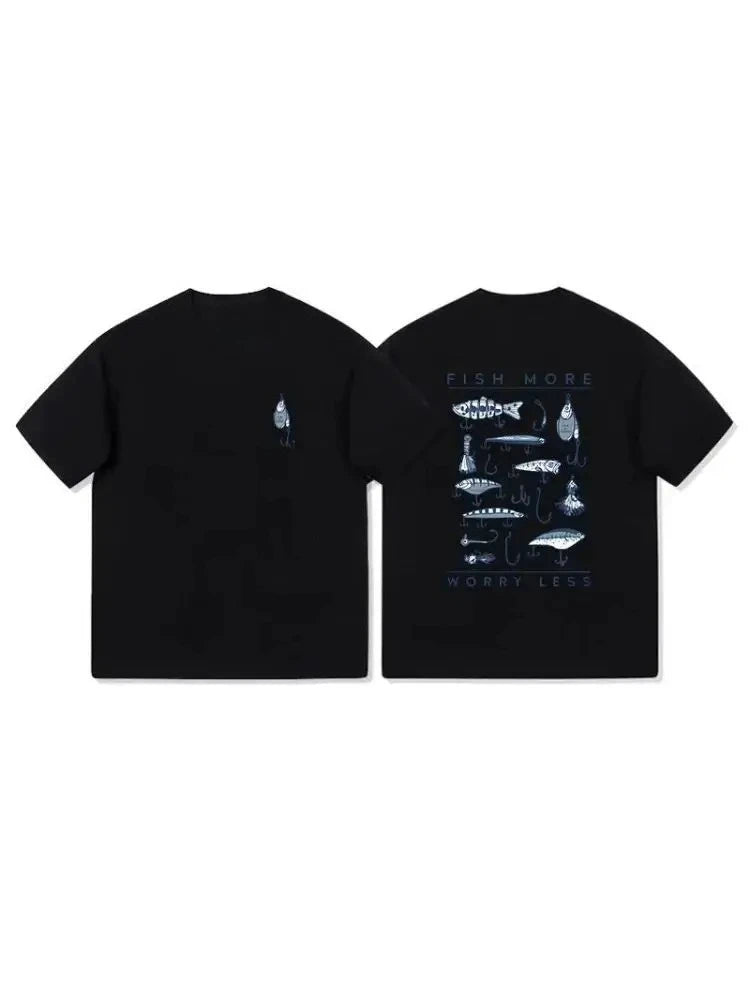 Casual Style, Suitable for Outdoor Wear, Featuring A Blue Graphic of Fishing Bait To Draw The Attention of Fish.graphic T Shirts