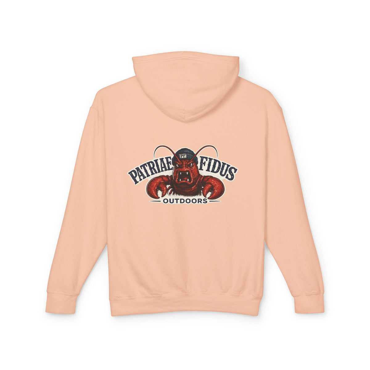 Patriae Fidus Outdoors Crab Logo Hoodie — Coastal Fishing Graphic Sweatshirt