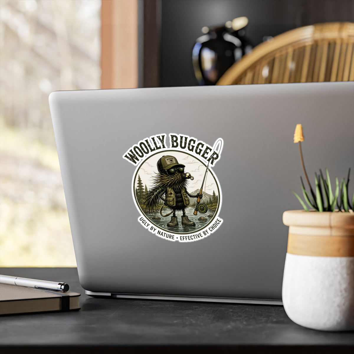 Kiss-Cut Vinyl Decal — "Woolly Bugger" Fly-Fishing Sticker (Ugly by Nature • Outdoor Angler Gift)