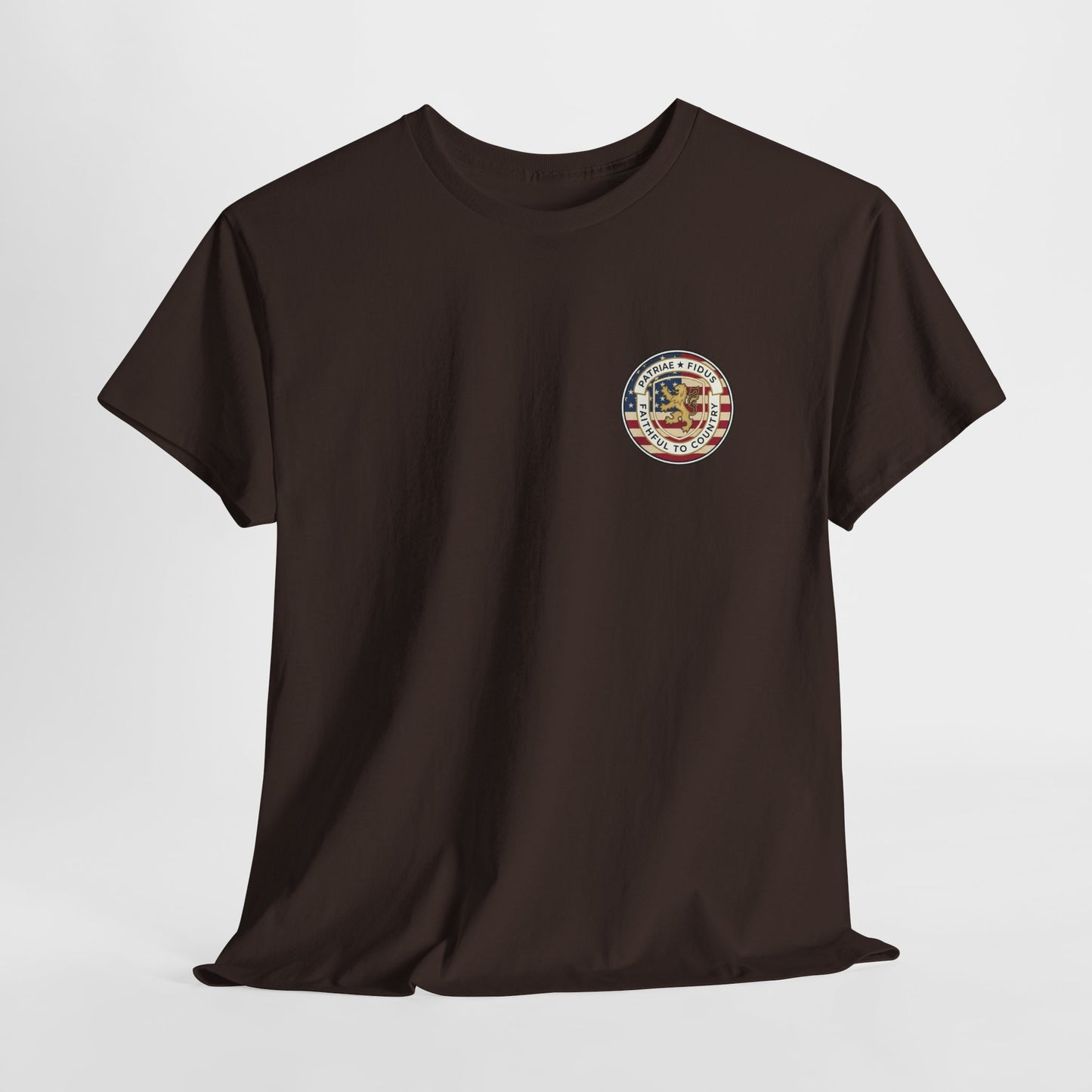 Patriae Fidus Outdoors Tee — Faithful to Country American Flag Eagle T‑Shirt