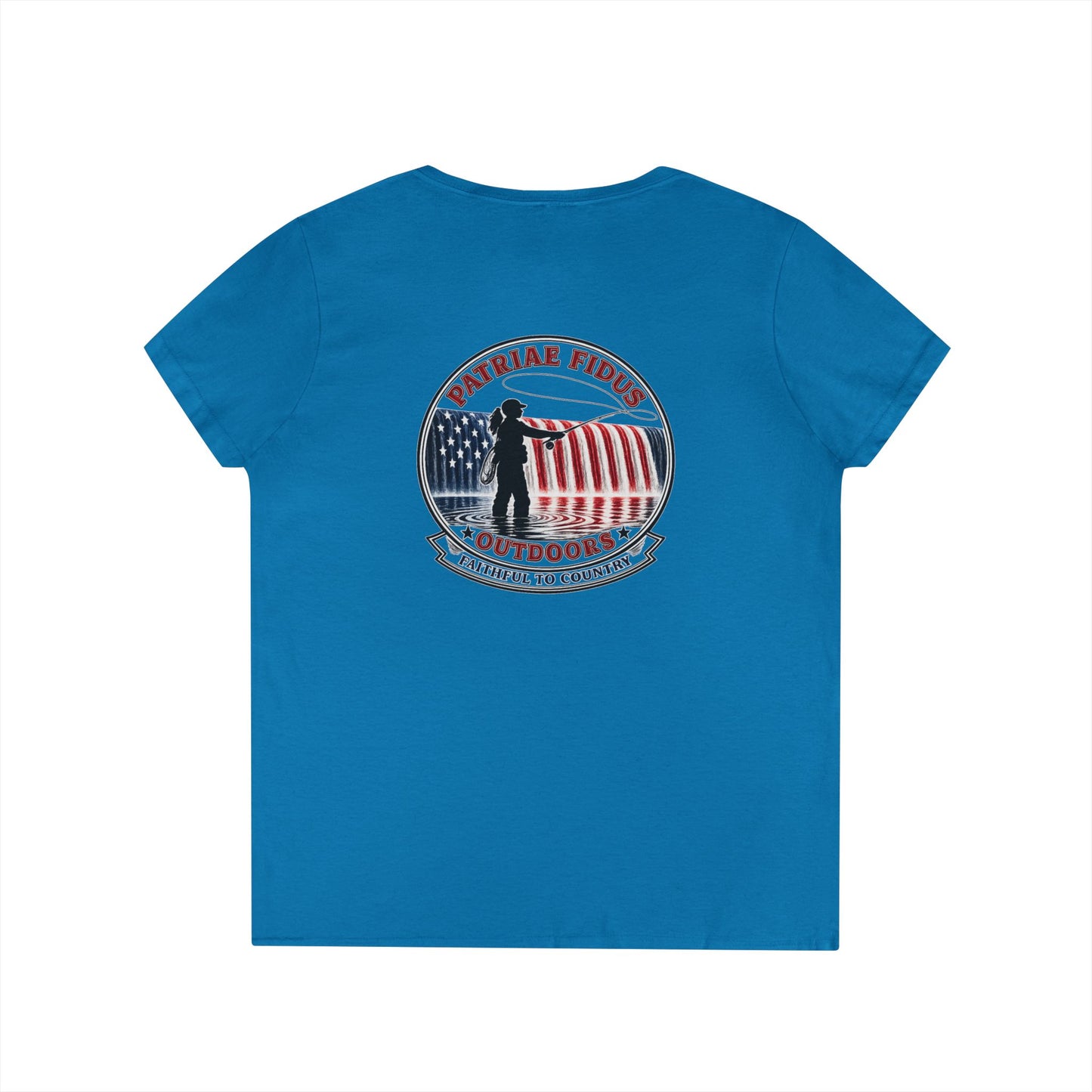 Patriae Fidus Outdoors Ladies' V-Neck T-Shirt — American Flag Hunting Logo