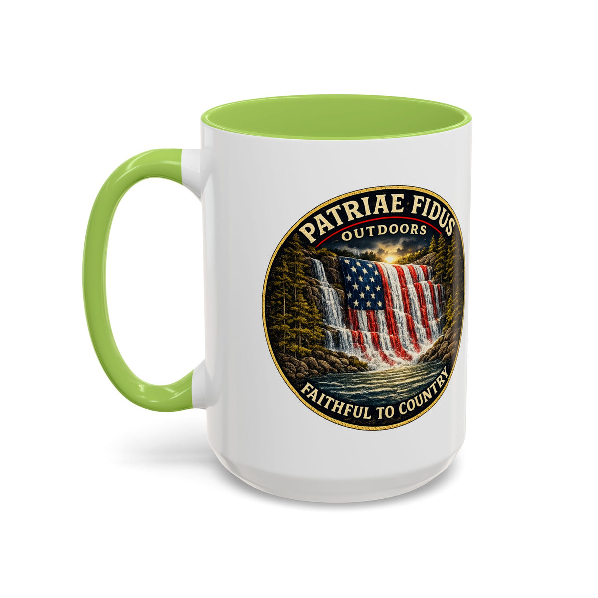 Patriae Fidus Flag Waterfall Accent Coffee Mug (11/15oz) — Faithful to Country