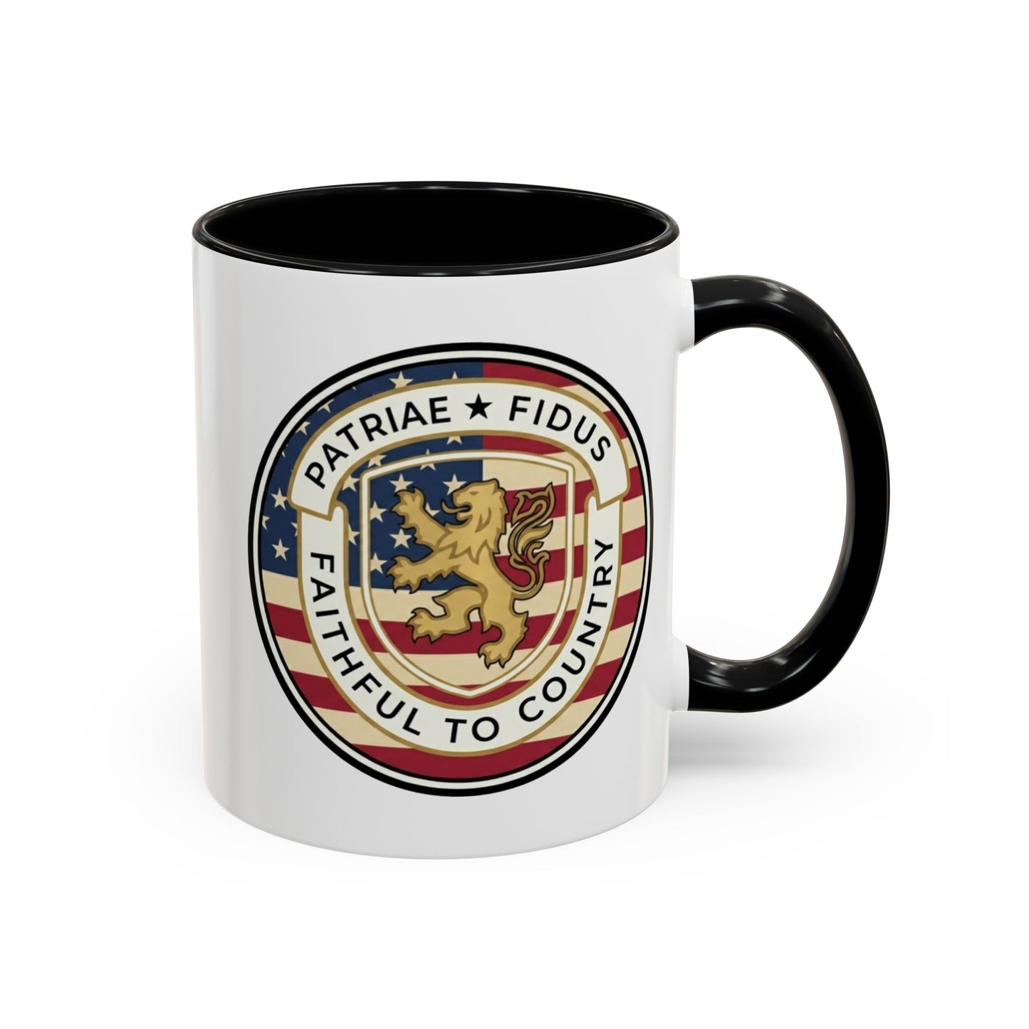 Flag Crest Coffee Mug — "Patriae Fidus: Faithful to Country"