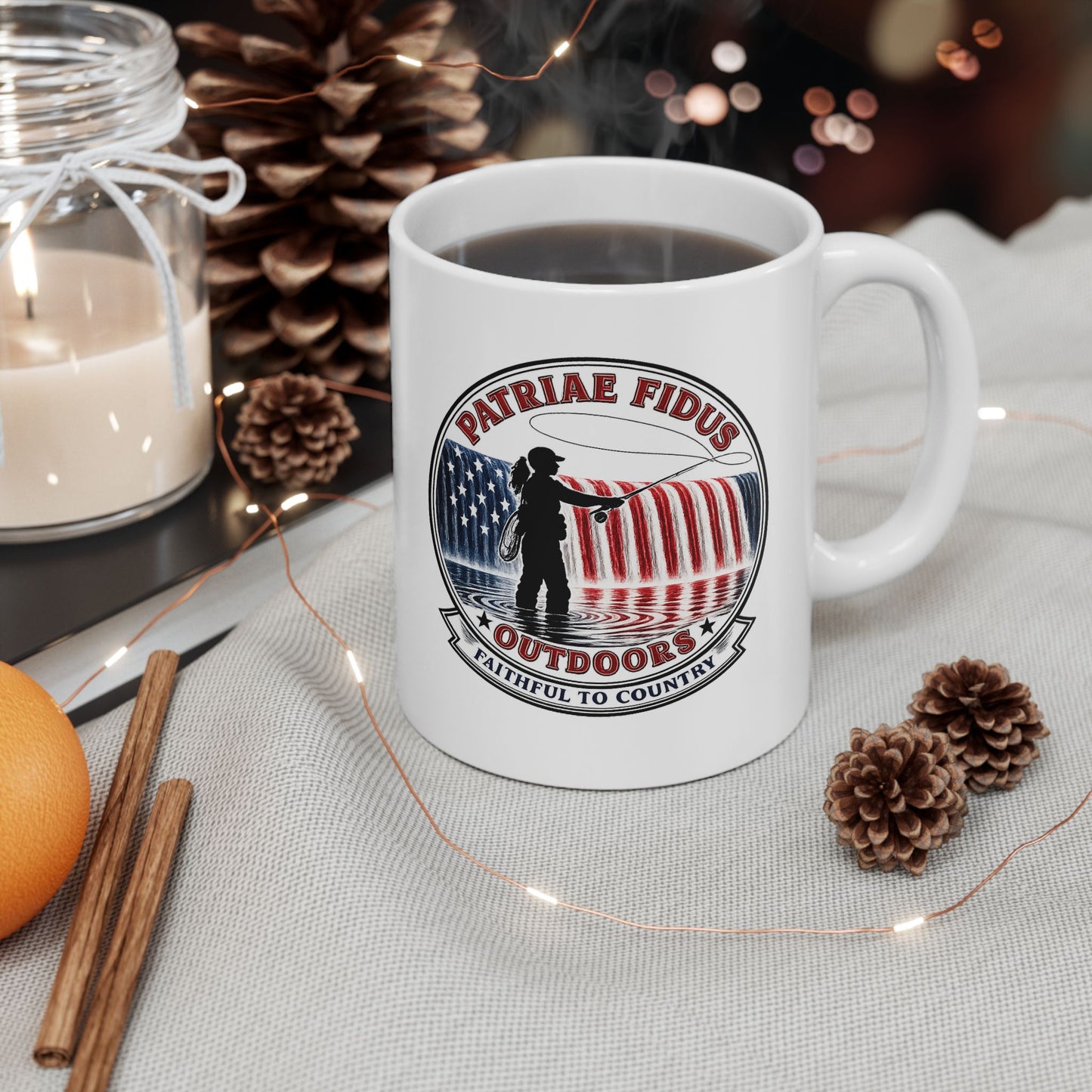 Patriotic Veteran Support Ceramic Mug — American Flag Microphone Design (11oz, 15oz)
