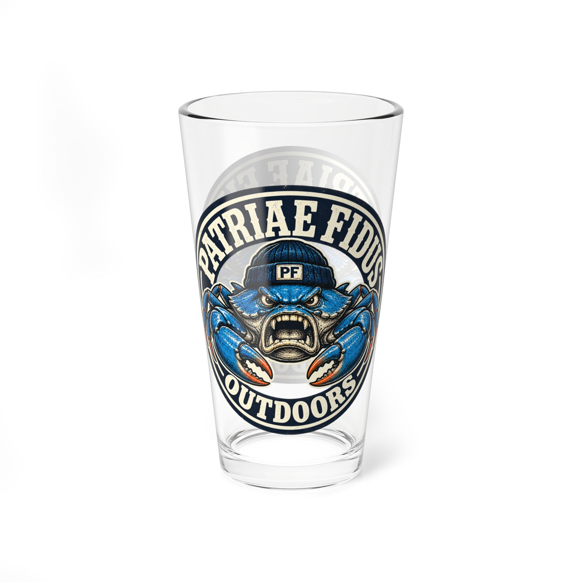 Mixing Glass - Patriæ Fidūs Outdoors Blue Crab Logo 16oz