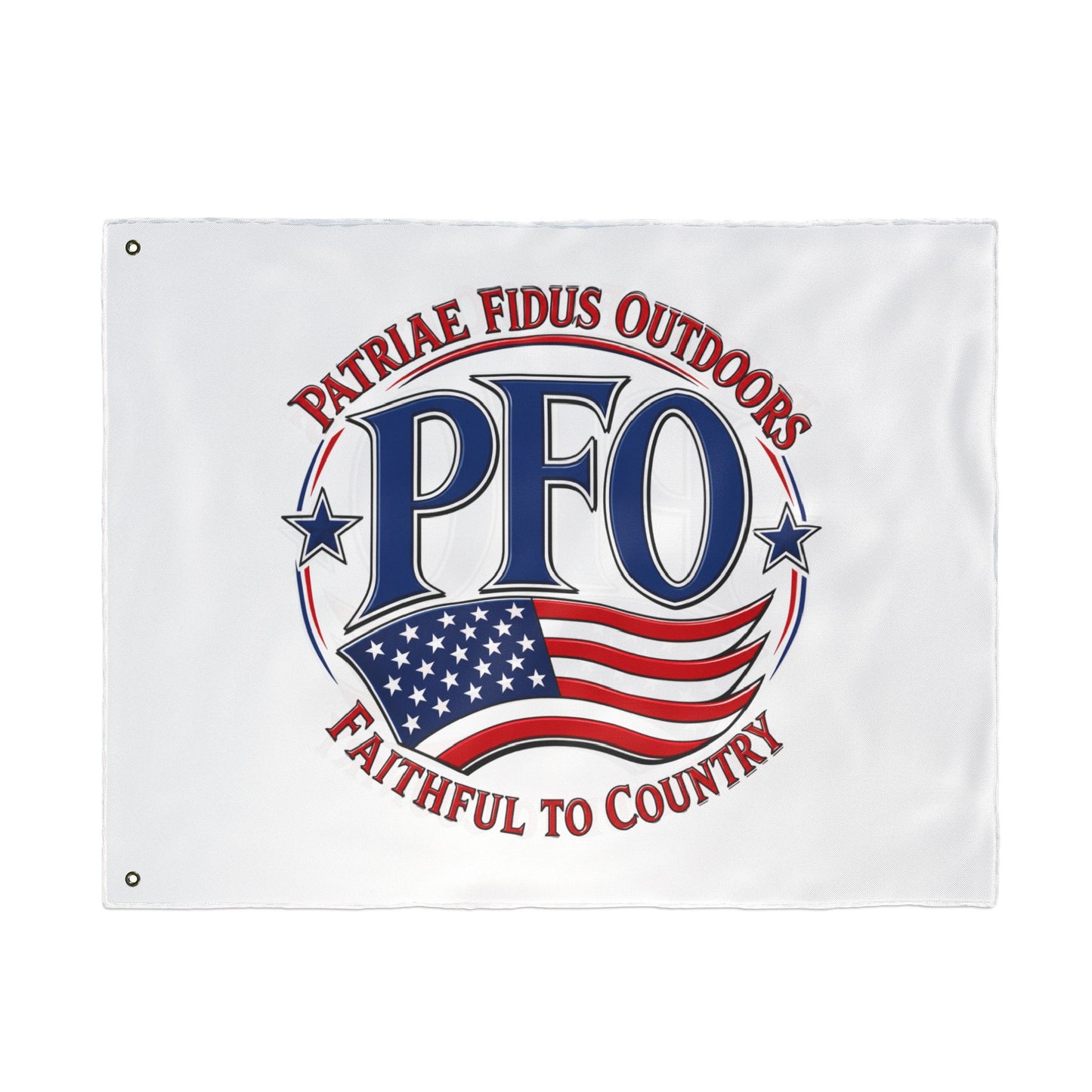 PFO Patriæ Fidus Outdoors Double-Sided Flag — Faithful to Country American Flag Emblem