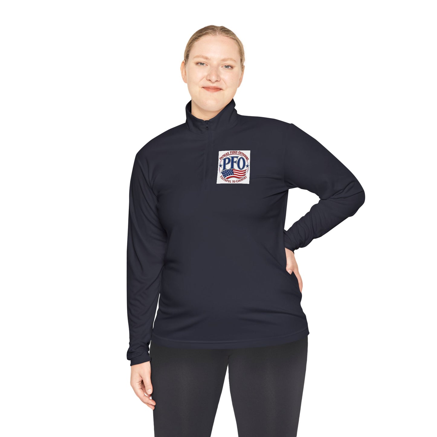 Quarter-Zip Pullover — “Patriae Fidus Outdoors” American Flag Logo