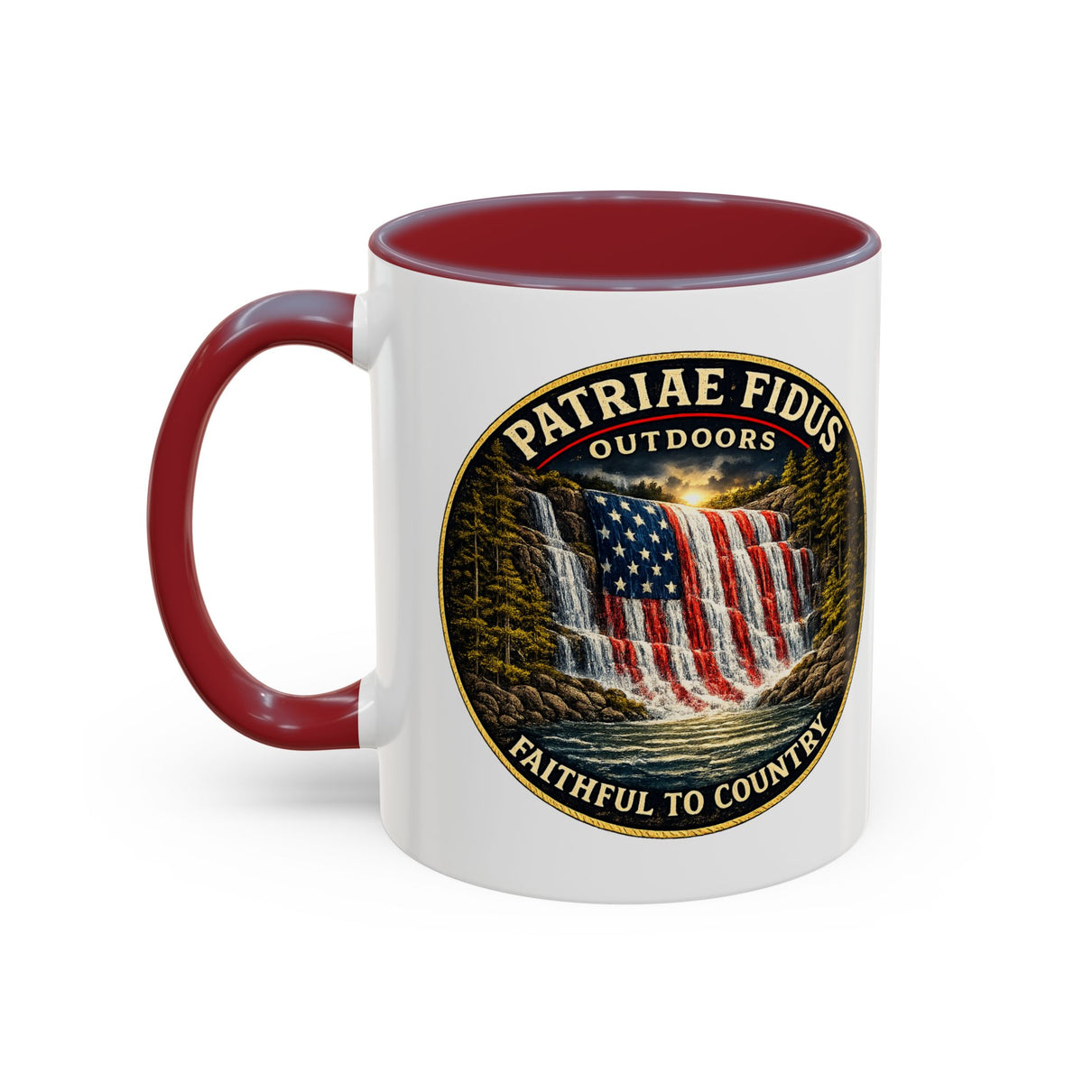 Patriae Fidus Flag Waterfall Accent Coffee Mug (11/15oz) — Faithful to Country