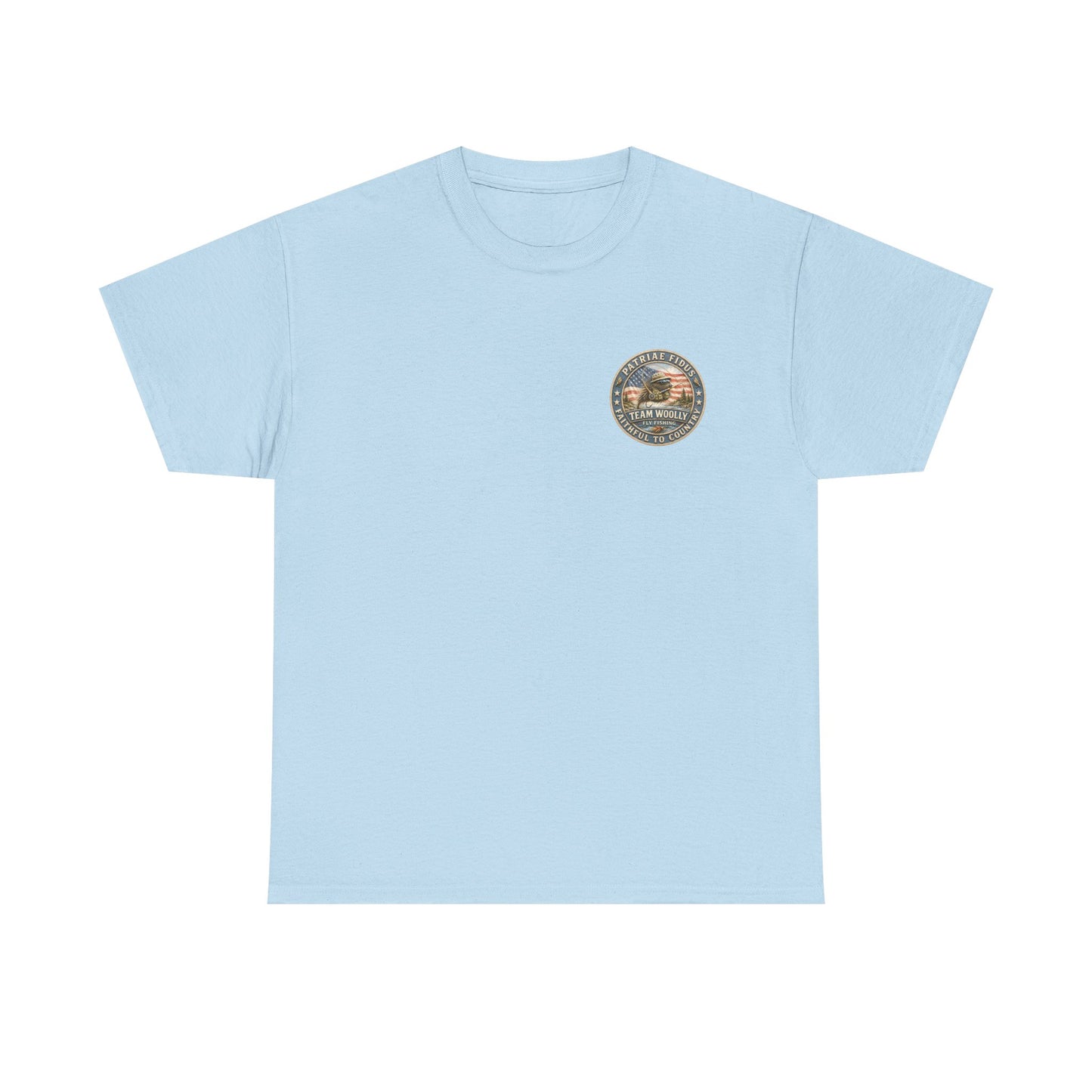 “Fish Hard Live Free” T-Shirt — Marlin Patriae Fidus Outdoors American Flag Design