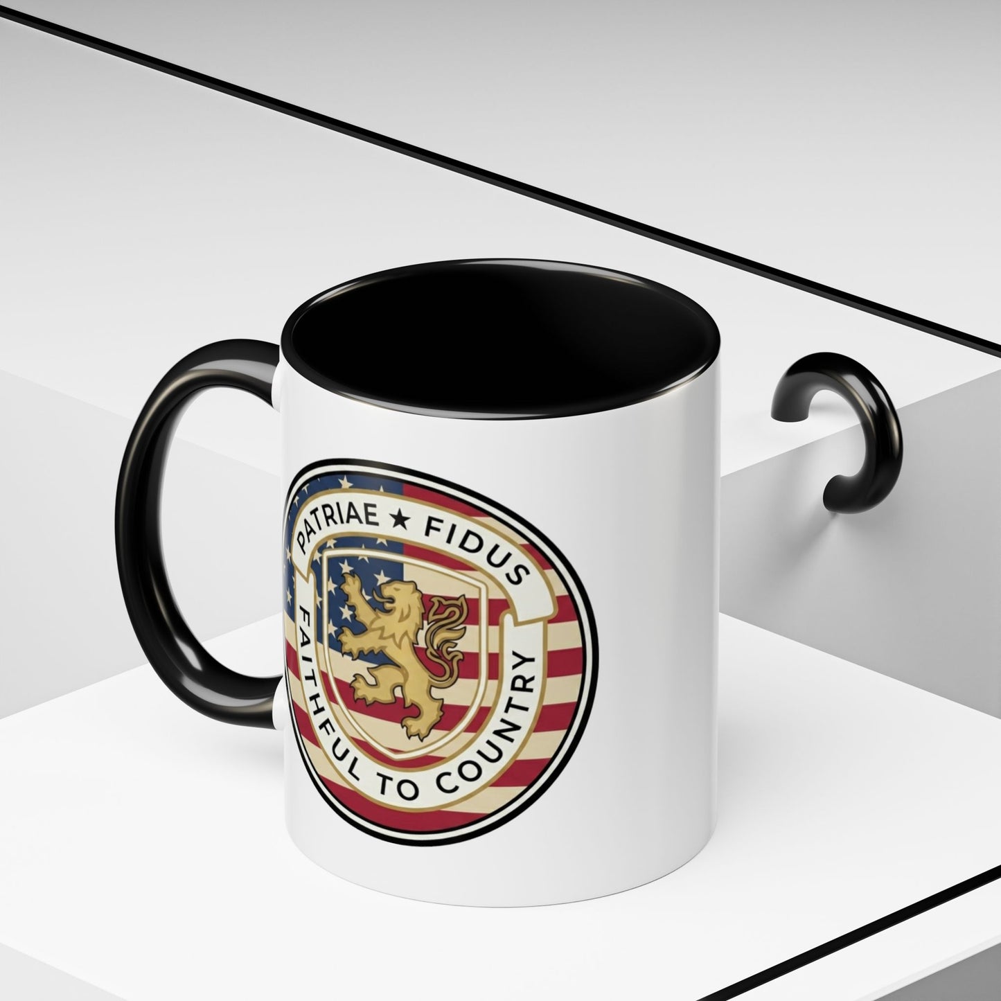 Flag Crest Coffee Mug — "Patriae Fidus: Faithful to Country"