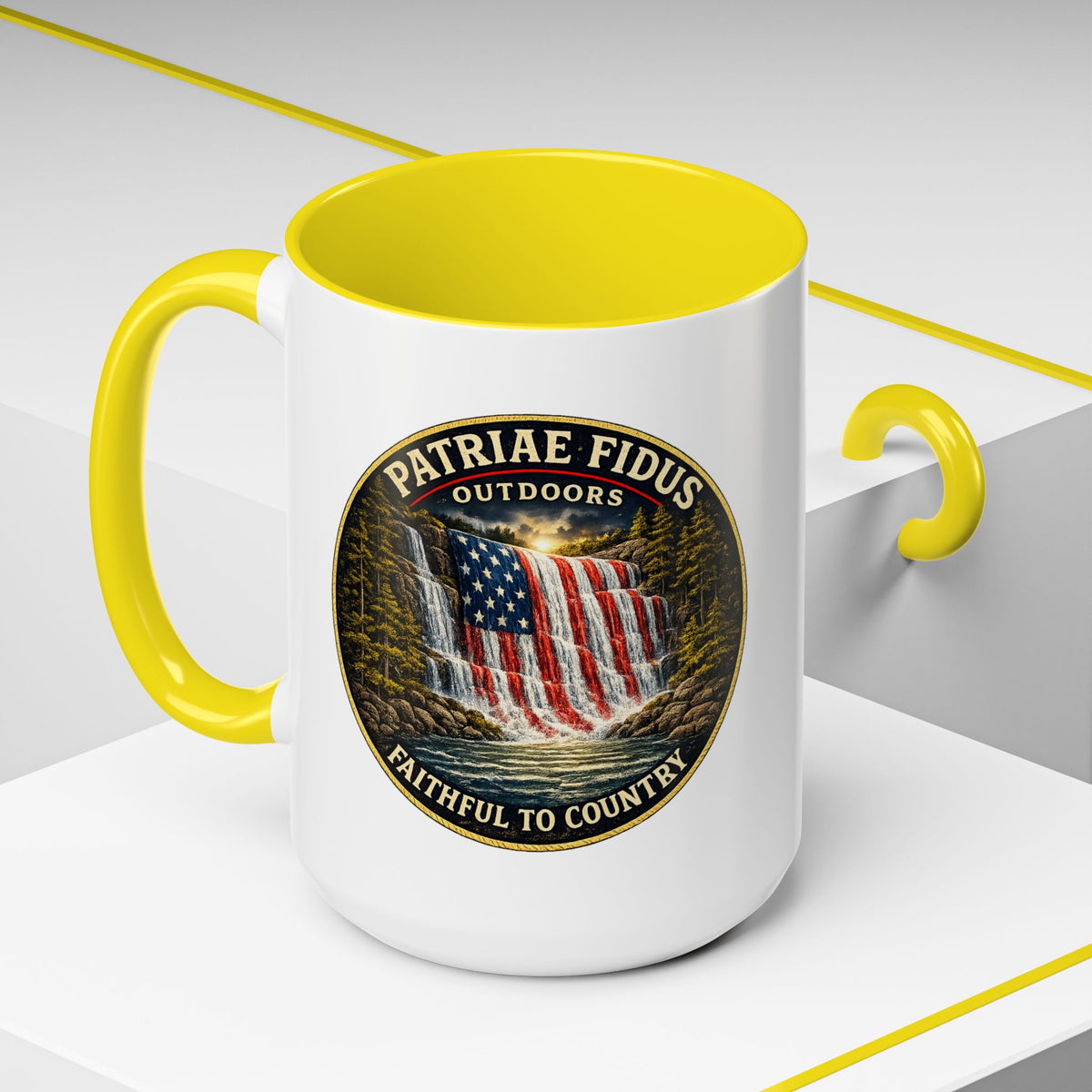 Patriae Fidus Flag Waterfall Accent Coffee Mug (11/15oz) — Faithful to Country