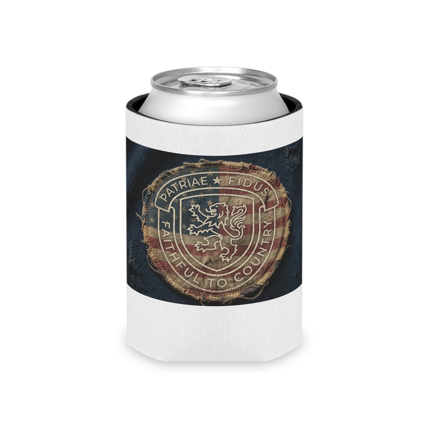 Vintage Heraldic Shield Can Cooler — Patriæ Fidus Design