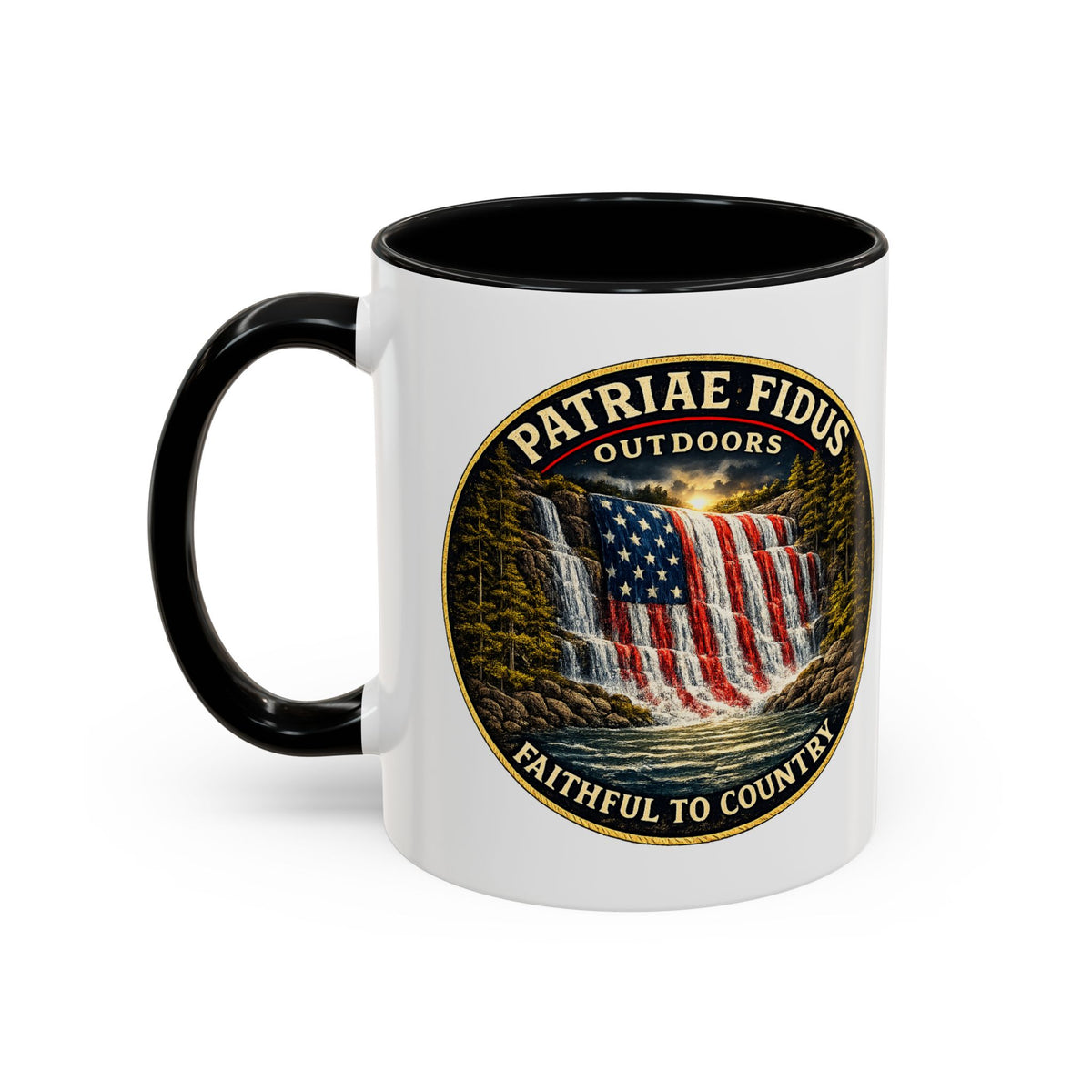 Patriae Fidus Flag Waterfall Accent Coffee Mug (11/15oz) — Faithful to Country