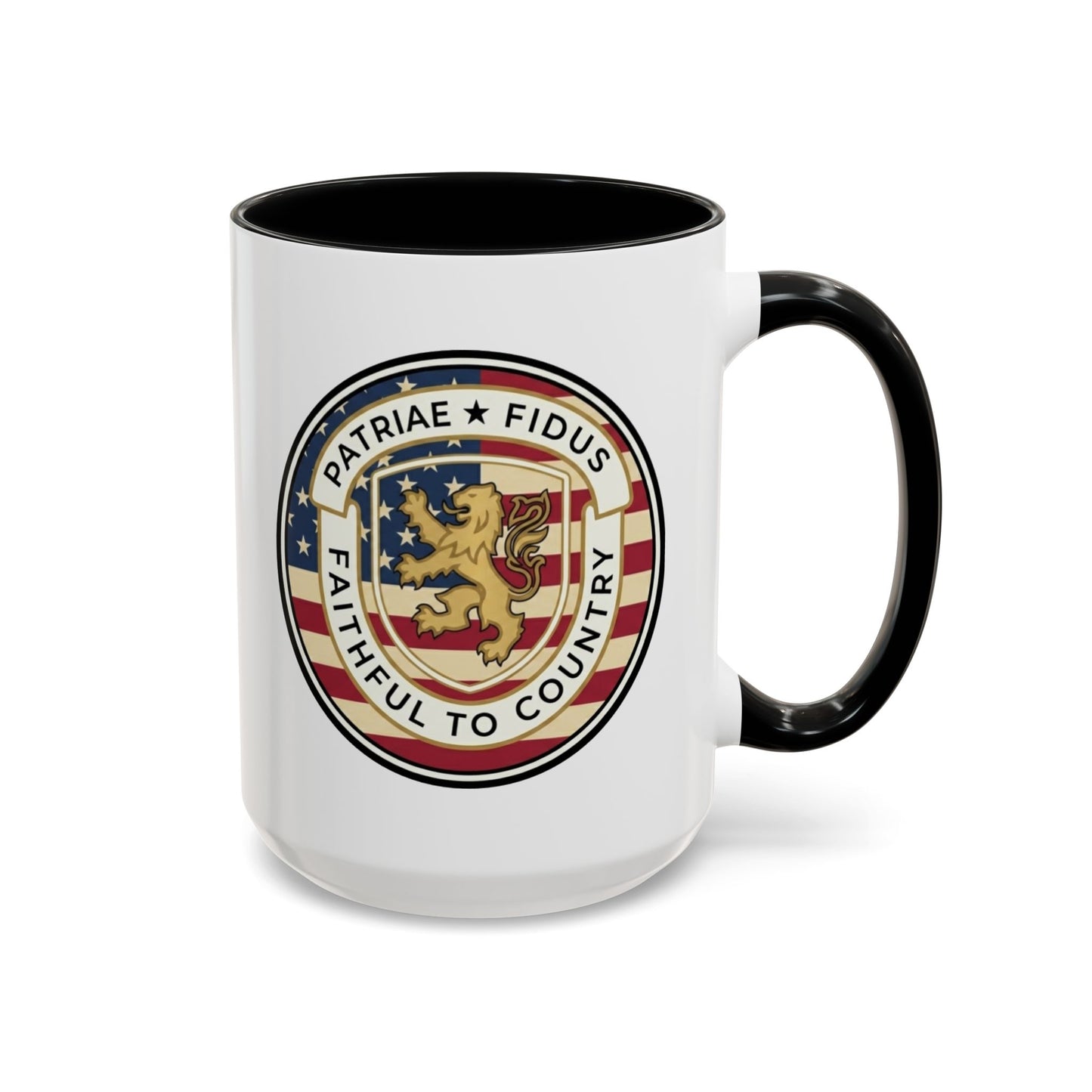 Flag Crest Coffee Mug — "Patriae Fidus: Faithful to Country"