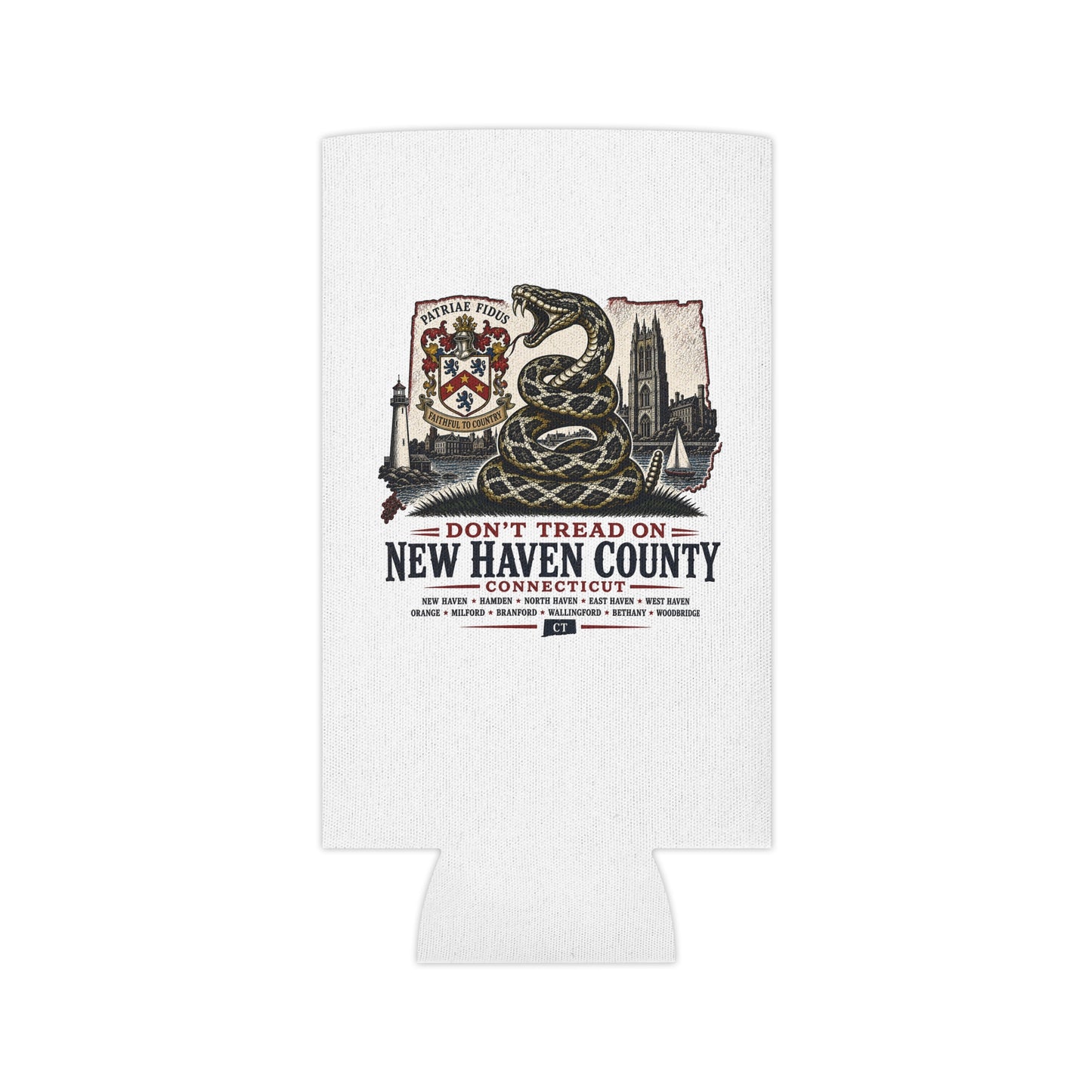 Can Cooler - "Don't Tread On New Haven County Connecticut" Snake Crest Design