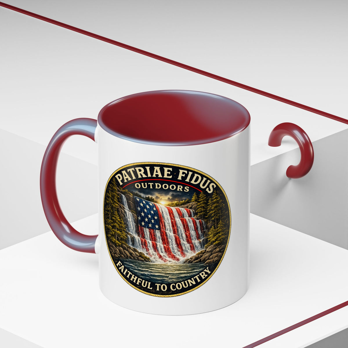 Patriae Fidus Flag Waterfall Accent Coffee Mug (11/15oz) — Faithful to Country