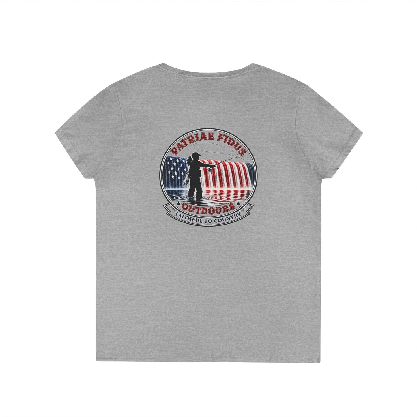 Patriae Fidus Outdoors Ladies' V-Neck T-Shirt — American Flag Hunting Logo