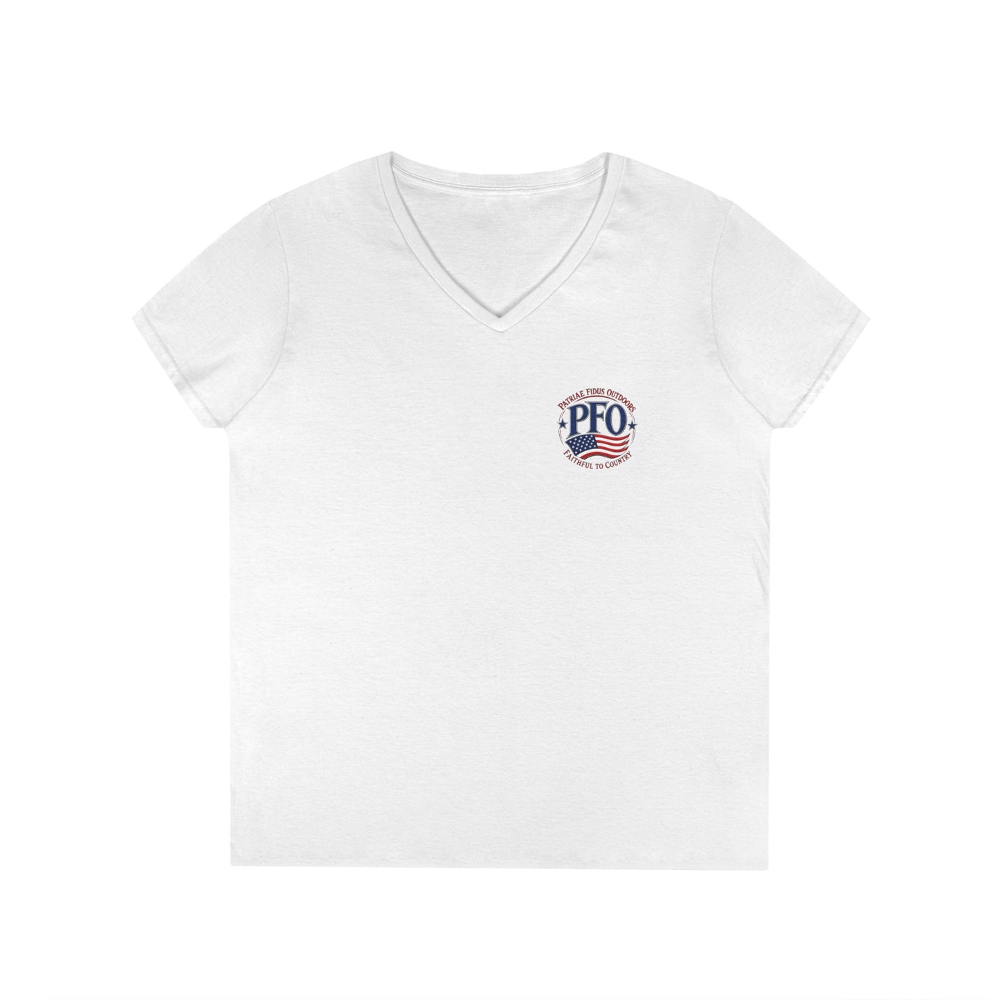 Patriae Fidus Outdoors Ladies' V-Neck T-Shirt — American Flag Hunting Logo