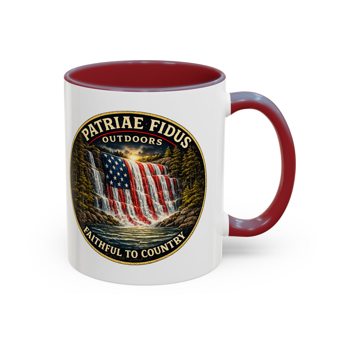 Patriae Fidus Flag Waterfall Accent Coffee Mug (11/15oz) — Faithful to Country