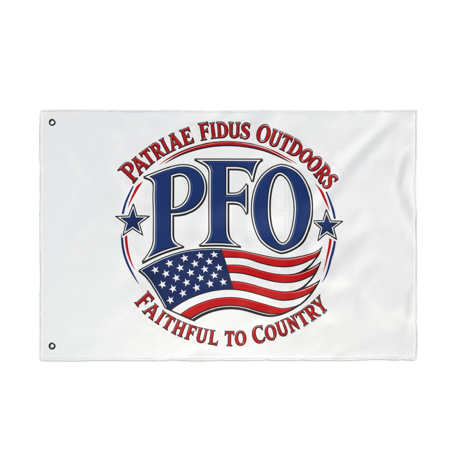 PFO Patriæ Fidus Outdoors Double-Sided Flag — Faithful to Country American Flag Emblem