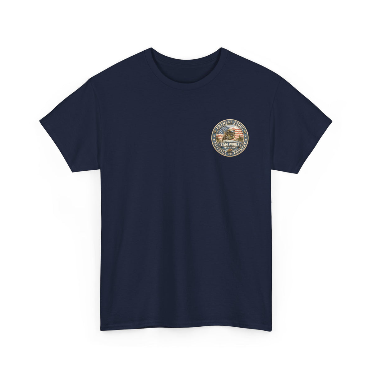 Fishing T‑Shirt — Patriæ Fidus Outdoors “Fish Hard Live Free” American Flag Tee