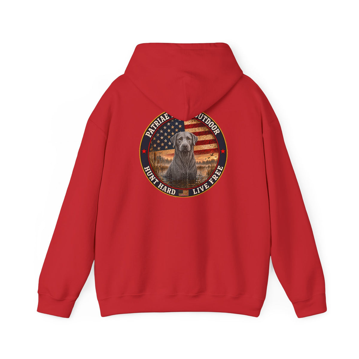 Patriotic Hunting Hoodie — "Hunt Hard Live Free" Retriever Design