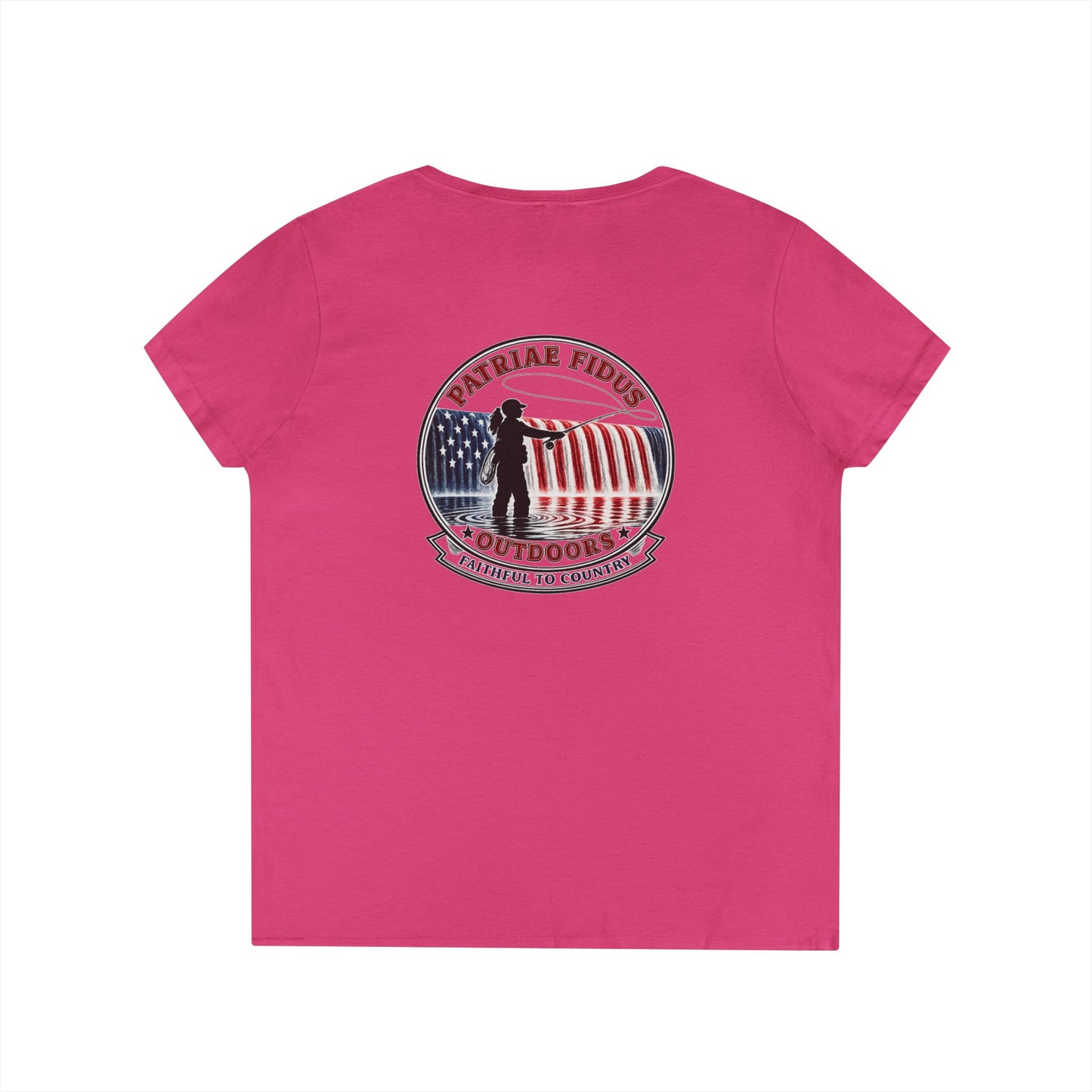 Patriae Fidus Outdoors Ladies' V-Neck T-Shirt — American Flag Hunting Logo