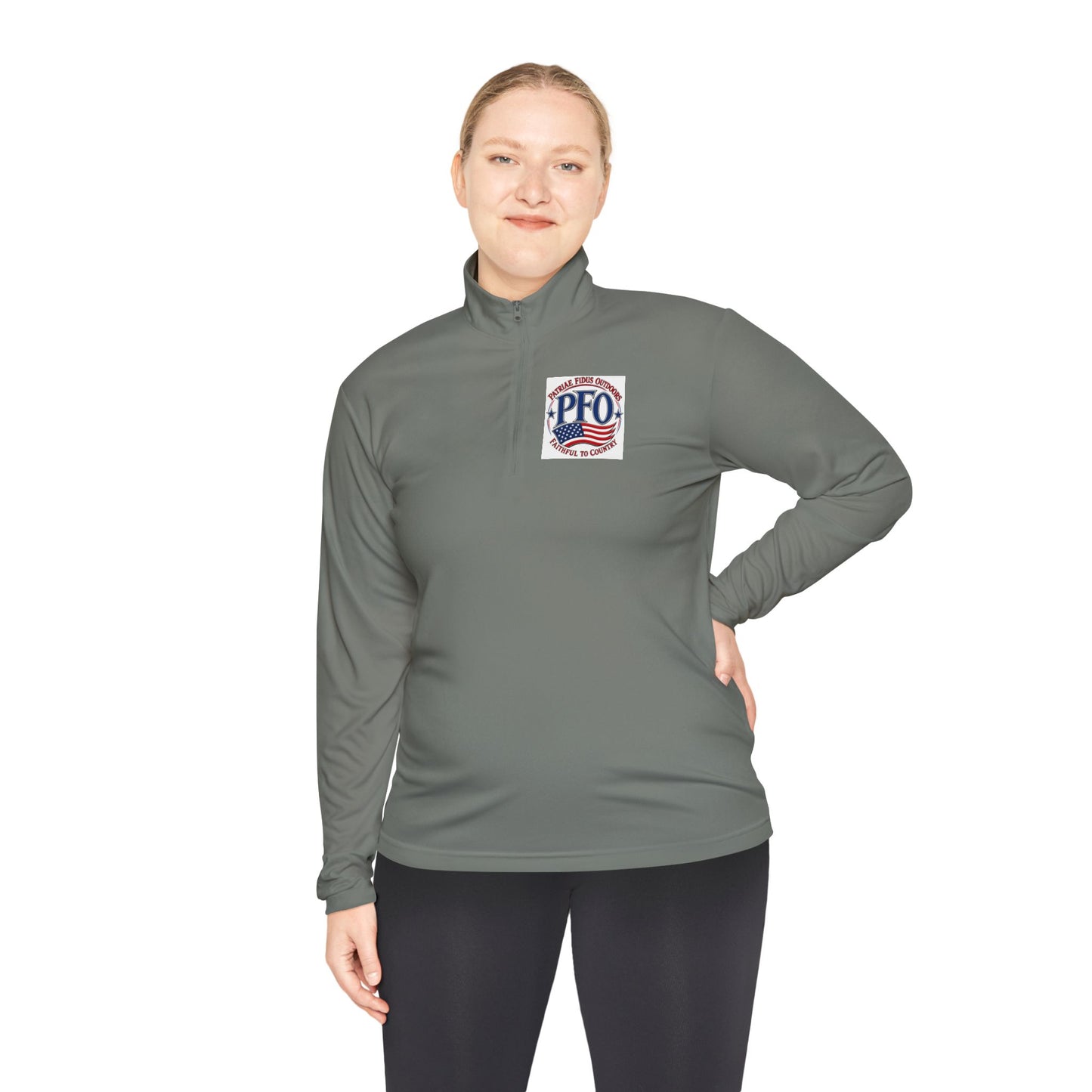 Quarter-Zip Pullover — “Patriae Fidus Outdoors” American Flag Logo