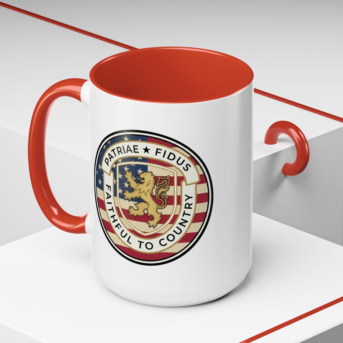 Flag Crest Coffee Mug — "Patriae Fidus: Faithful to Country"