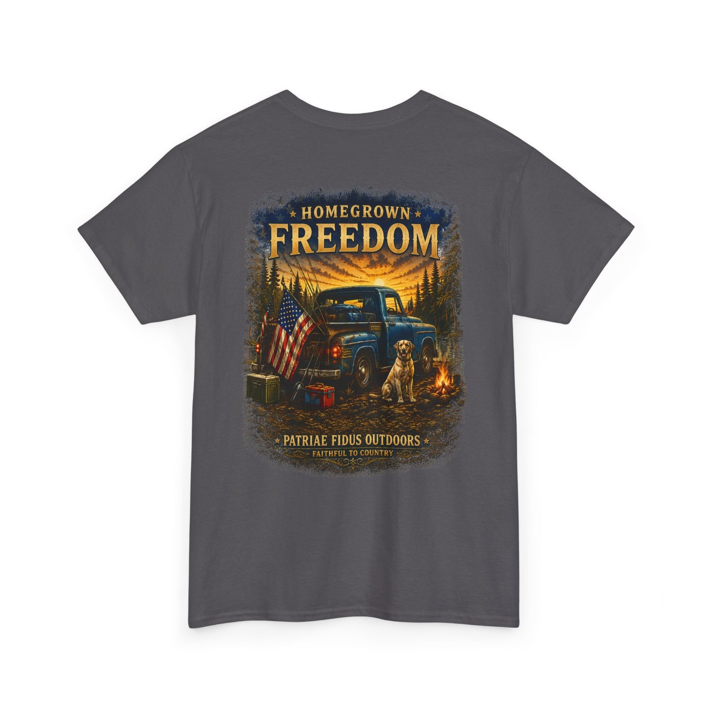 Homegrown Freedom Tee — Vintage Truck, American Flag & Campfire Graphic
