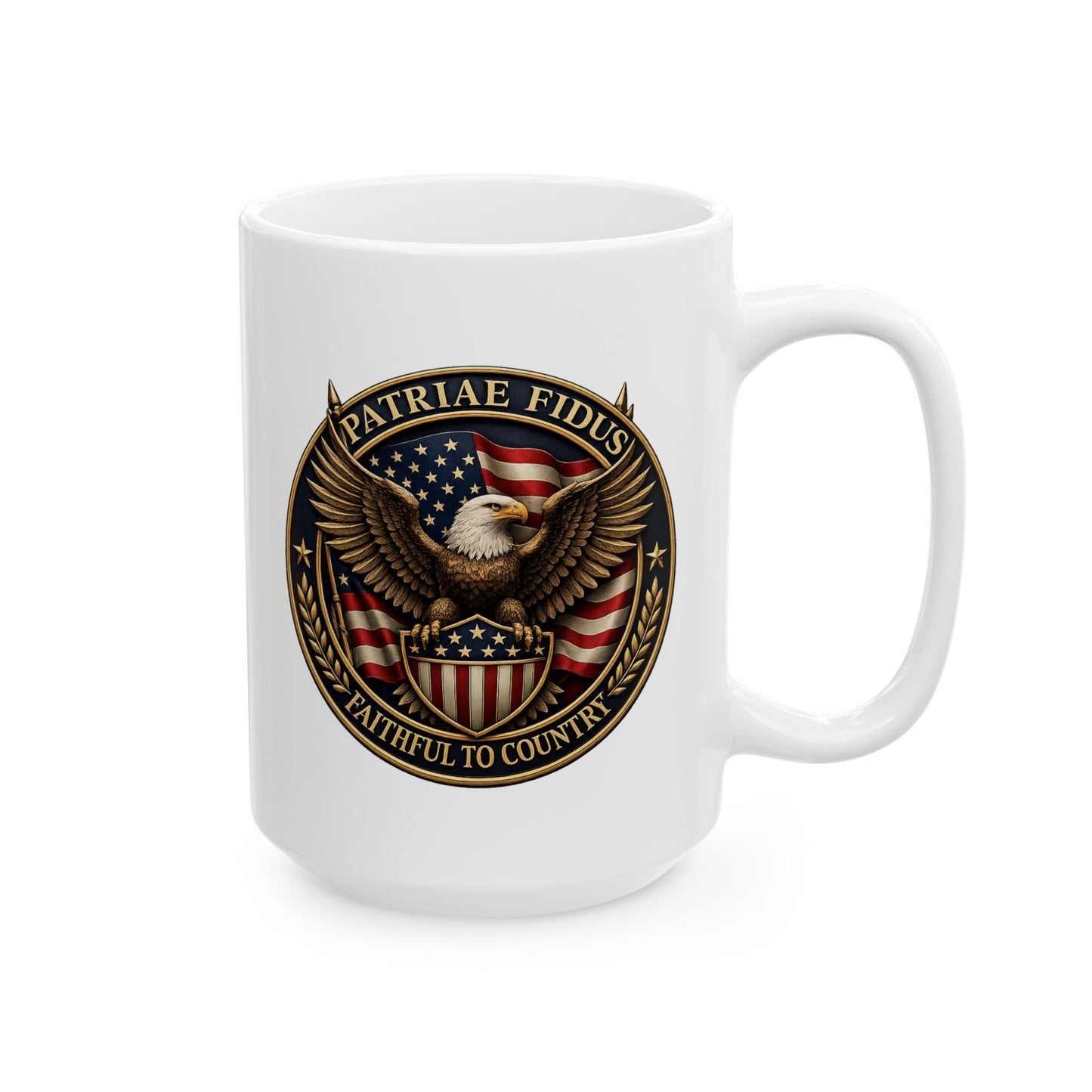 Patriotic Eagle Seal Ceramic Mug — American Flag Crest Coffee Cup (11oz & 15oz)