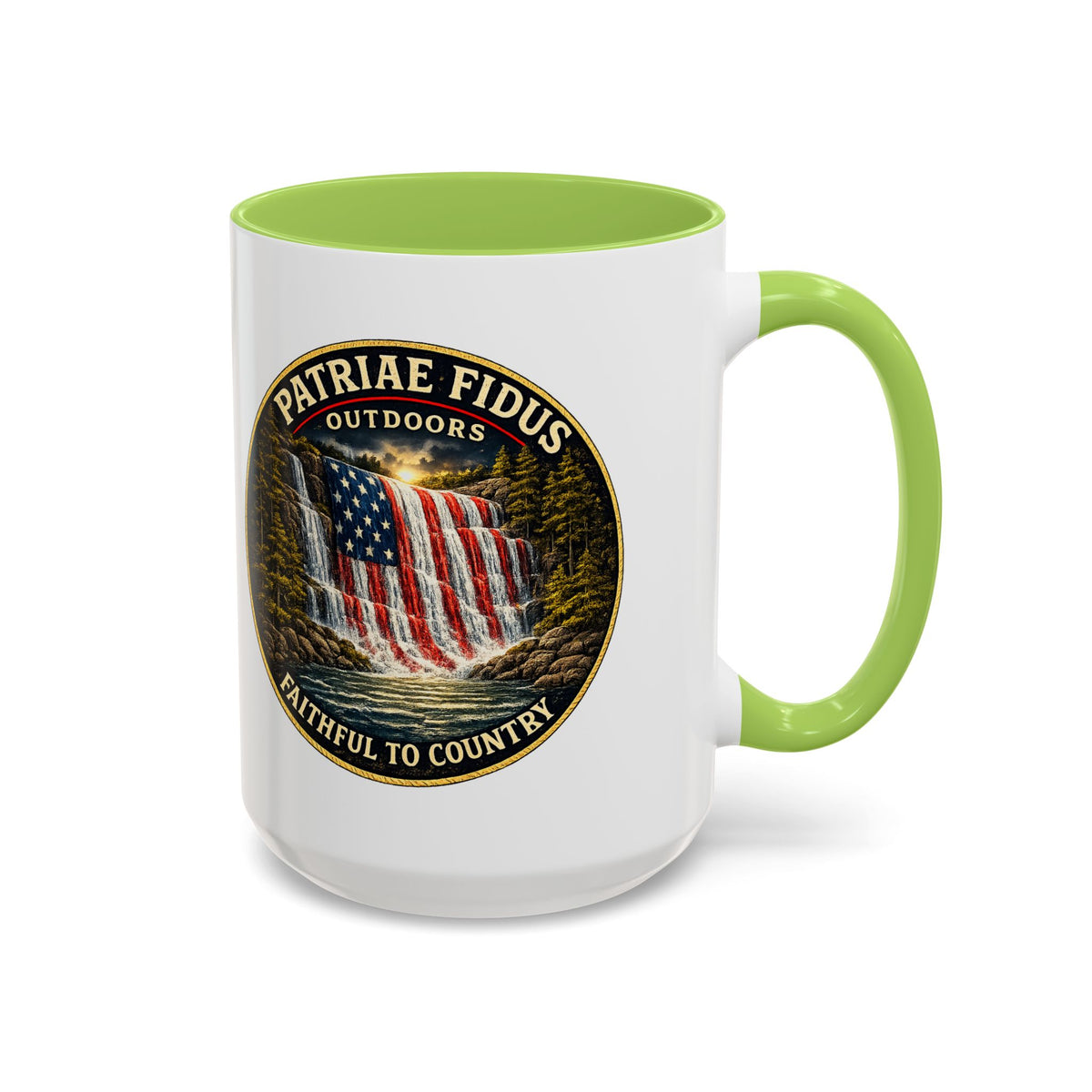 Patriae Fidus Flag Waterfall Accent Coffee Mug (11/15oz) — Faithful to Country
