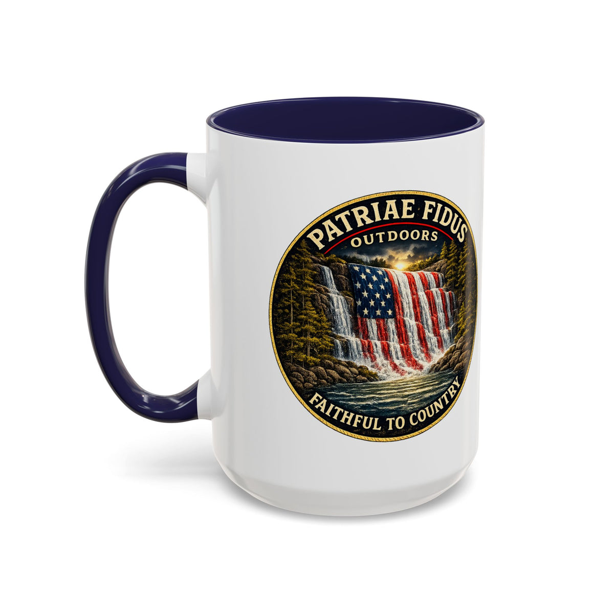 Patriae Fidus Flag Waterfall Accent Coffee Mug (11/15oz) — Faithful to Country