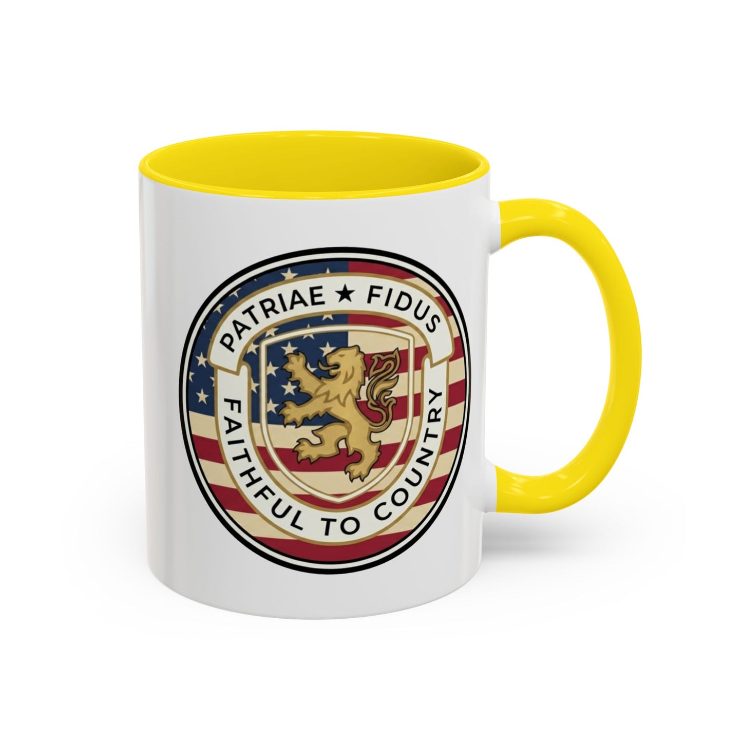 Flag Crest Coffee Mug — "Patriae Fidus: Faithful to Country"