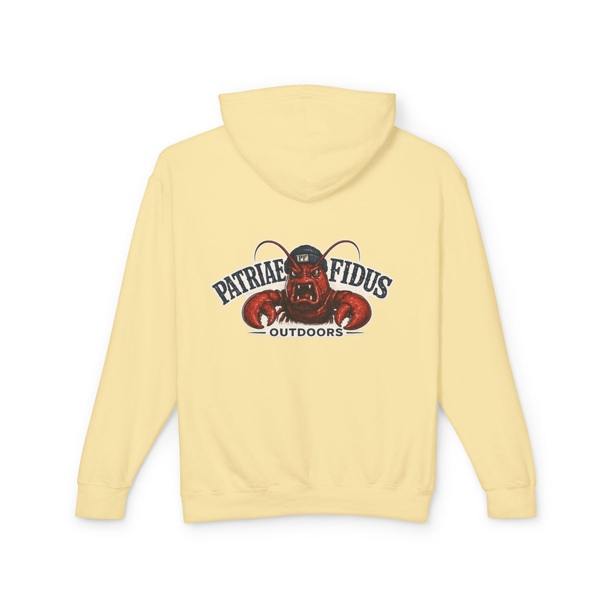 Patriae Fidus Outdoors Crab Logo Hoodie — Coastal Fishing Graphic Sweatshirt