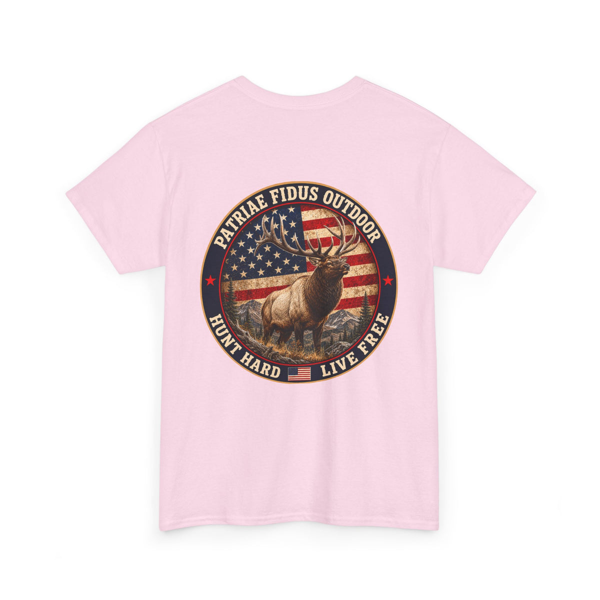 Hunting T-Shirt — Patriæ Fidus Outdoor 'Hunt Hard Live Free' American Flag Elk Tee