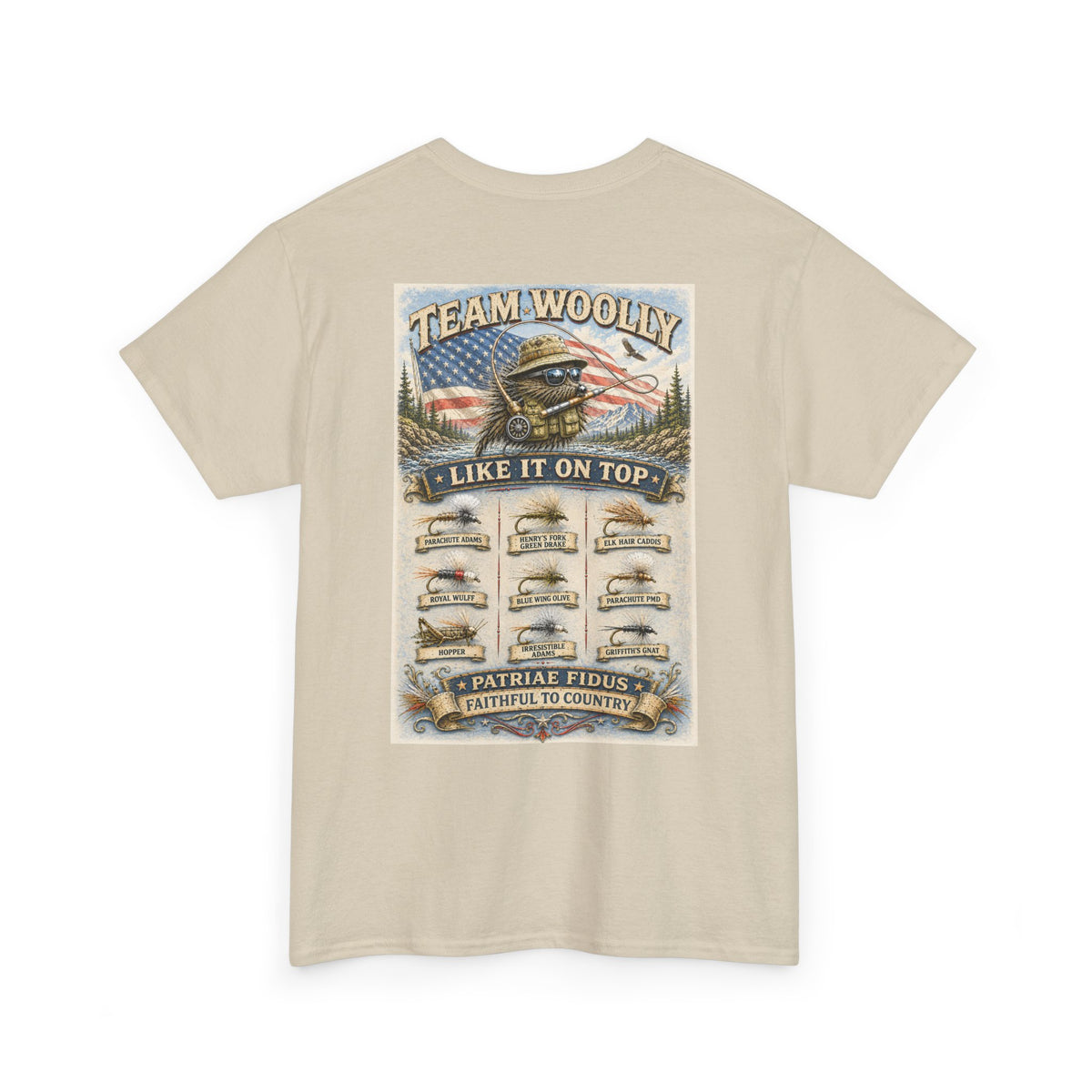 Team Woolly Dry Fly Collection T-Shirt: ("Like It On Top")