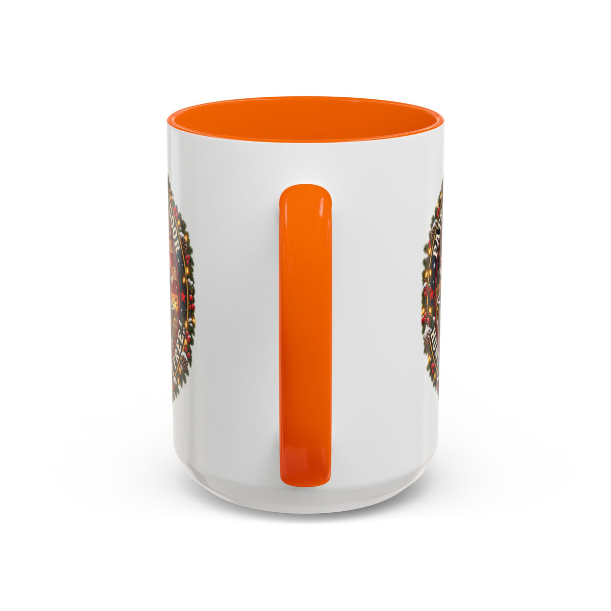 Patriæ Fidus Outdoor Christmas Coffee Mug — "Hunt Hard, Live Free" with Labrador Trio (11/15oz)