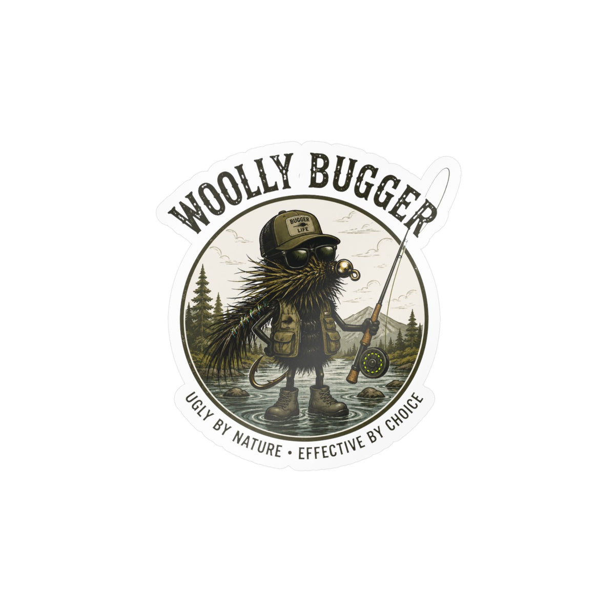 Kiss-Cut Vinyl Decal — "Woolly Bugger" Fly-Fishing Sticker (Ugly by Nature • Outdoor Angler Gift)