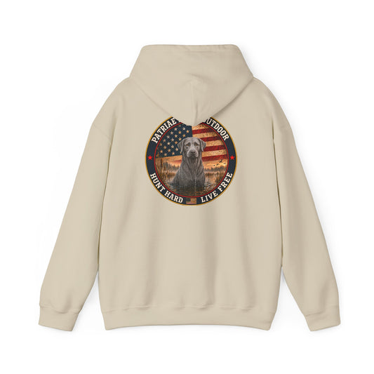 Patriotic Hunting Hoodie — "Hunt Hard Live Free" Retriever Design