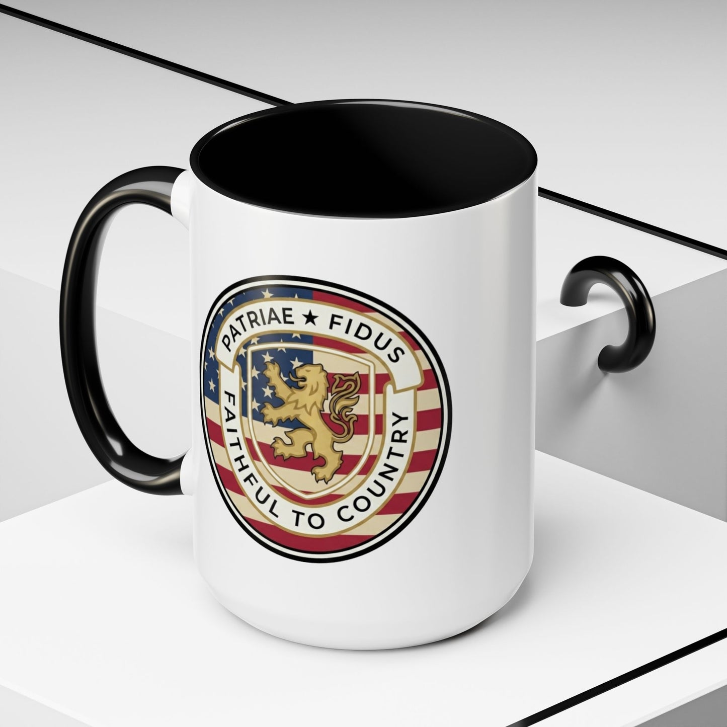 Flag Crest Coffee Mug — "Patriae Fidus: Faithful to Country"