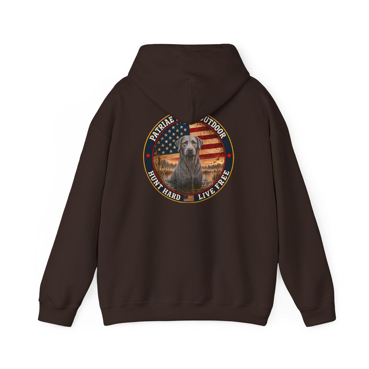 Patriotic Hunting Hoodie — "Hunt Hard Live Free" Retriever Design