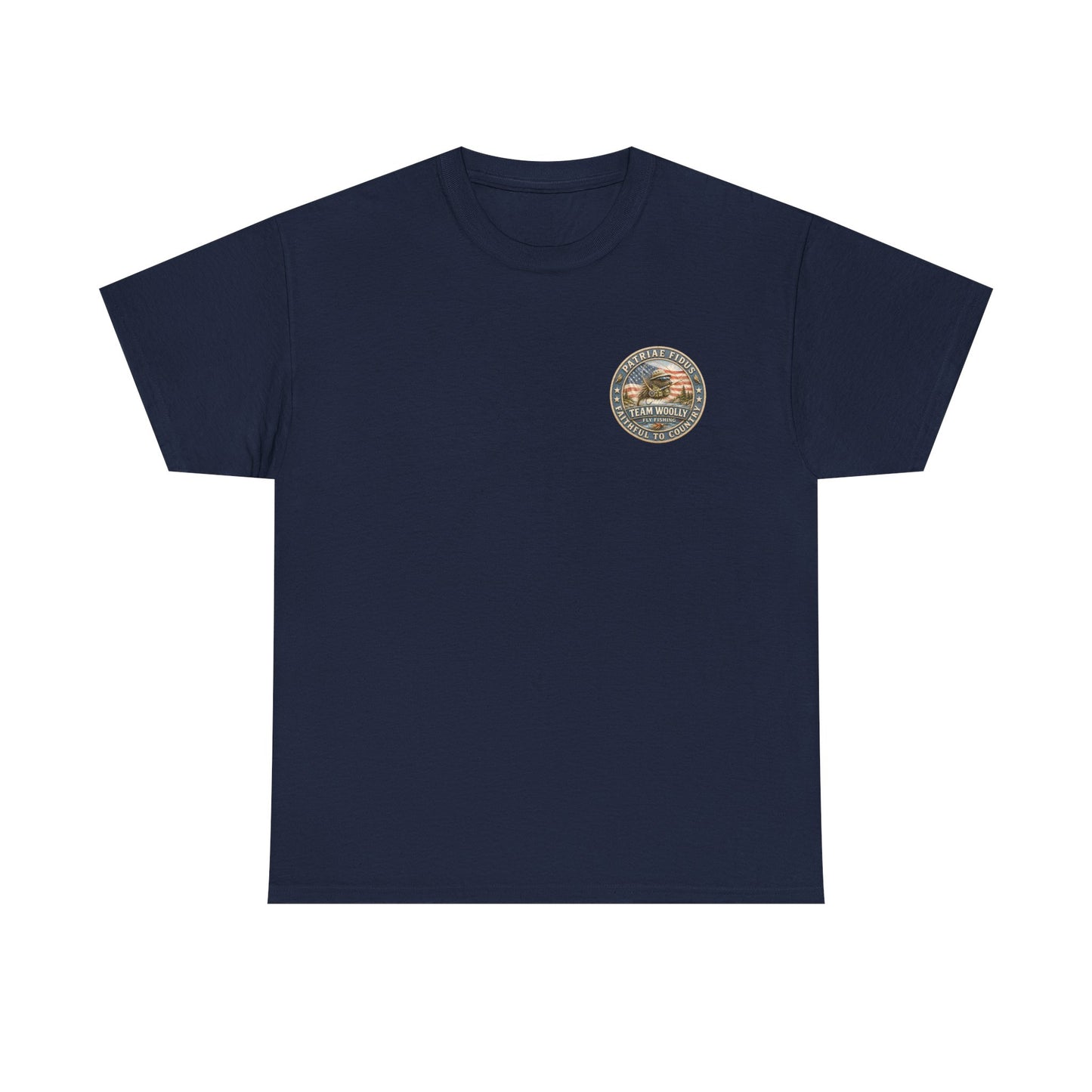 “Fish Hard Live Free” T-Shirt — Tarpon Patriae Fidus Outdoors American Flag Design